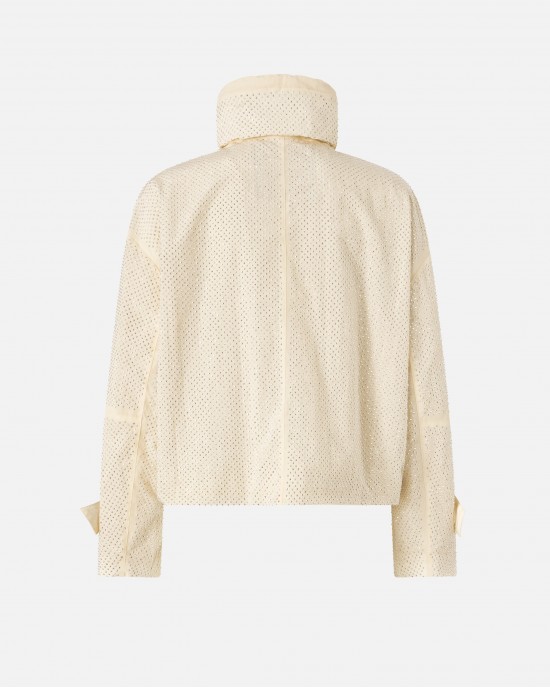 Pinko Babette Blouson Jacket With All-over Micro Studs White Τζάκετ
