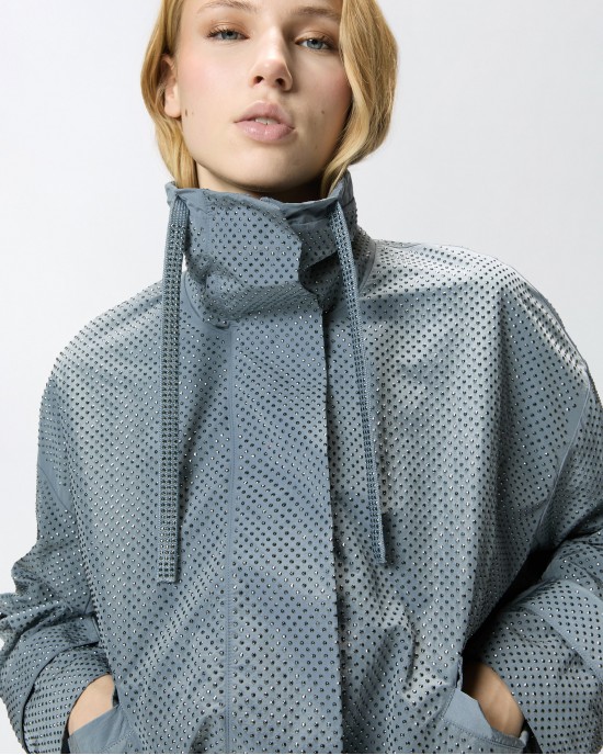 Pinko Babette Blouson Jacket With All-over Micro Studs Grey Τζάκετ