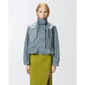 Pinko Babette Blouson Jacket With All-over Micro Studs Grey Τζάκετ