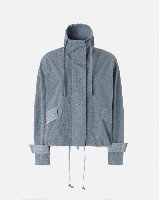 Pinko Babette Blouson Jacket With All-over Micro Studs Grey Τζάκετ