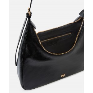 Pinko Miss Pinko Medium Hobo Shoulder Shiny Leather Black Τσάντα