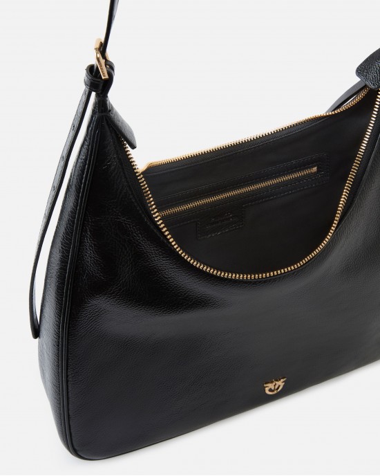 Pinko Miss Pinko Medium Hobo Shoulder Shiny Leather Black Τσάντα