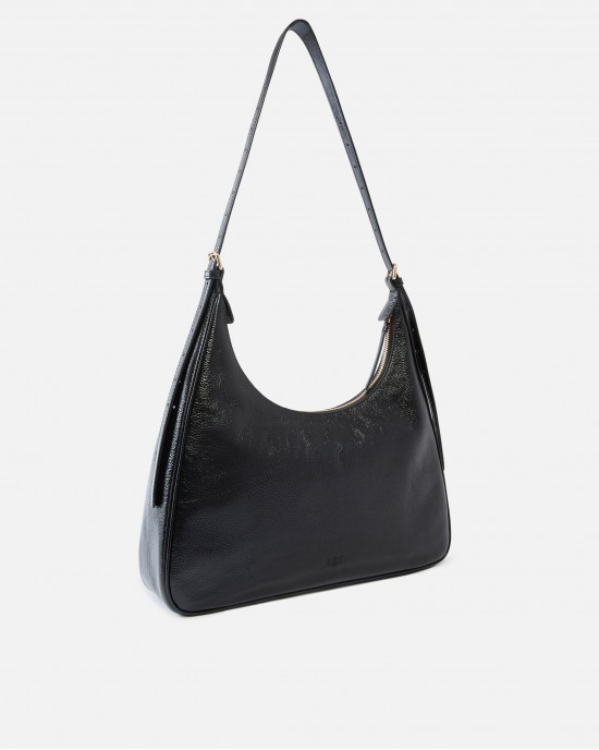 Pinko Miss Pinko Medium Hobo Shoulder Shiny Leather Black Τσάντα