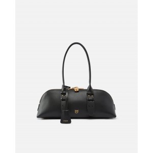 Pinko Bowling Escape Horizontal Large Leather Black Τσάντα Ώμου