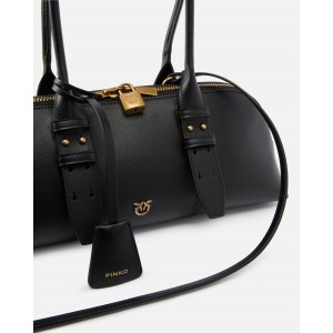 Pinko Bowling Escape Horizontal Large Leather Black Τσάντα Ώμου