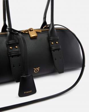 Pinko Bowling Escape Horizontal Large Leather Black Τσάντα Ώμου