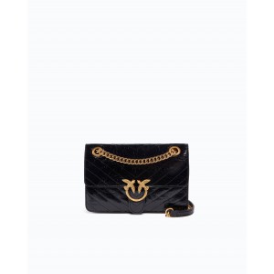 Pinko Love One Light Mini Chevron Leather Black Τσάντα Ώμου