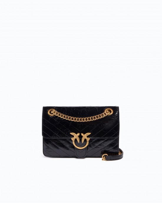 Pinko Love One Light Mini Chevron Leather Black Τσάντα Ώμου