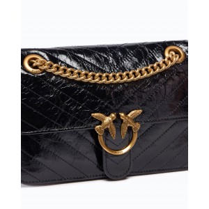 Pinko Love One Light Mini Chevron Leather Black Τσάντα Ώμου