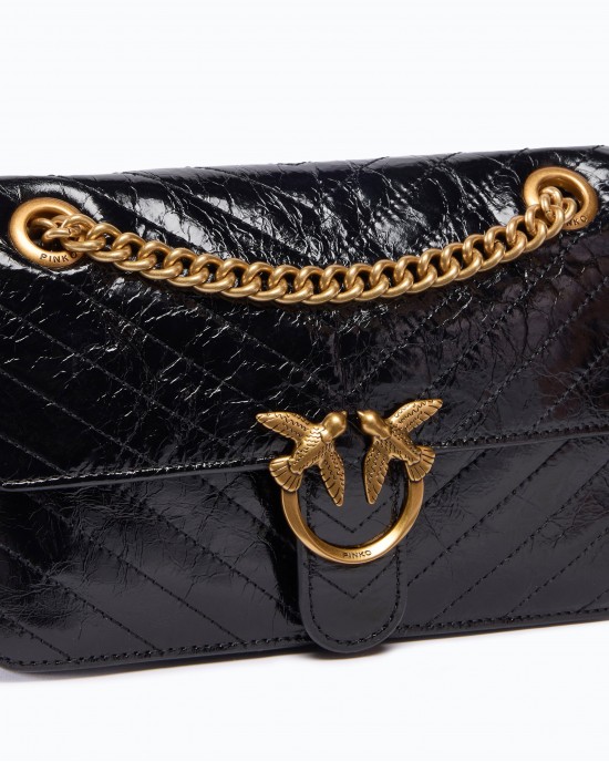 Pinko Love One Light Mini Chevron Leather Black Τσάντα Ώμου
