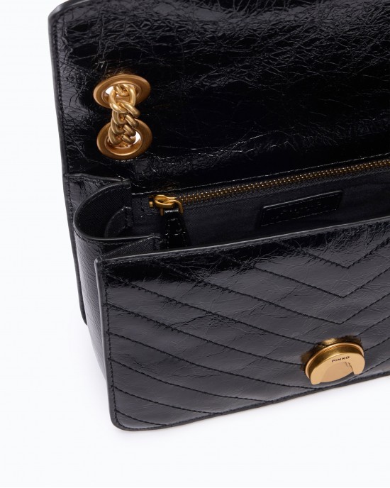 Pinko Love One Light Mini Chevron Leather Black Τσάντα Ώμου