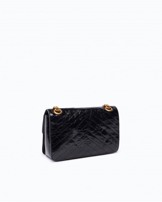 Pinko Love One Light Mini Chevron Leather Black Τσάντα Ώμου