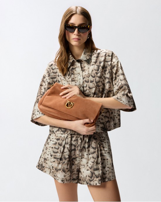 Pinko Love Bag Click Soft Horizontal Handle Medium Crossbody In Suede Τσάντα Ώμου