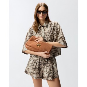 Pinko Click Soft Baguette Handle Suede Brown Τσάντα Ώμου