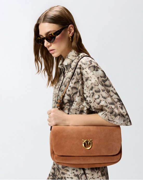 Pinko Love Bag Click Soft Horizontal Handle Medium Crossbody In Suede Τσάντα Ώμου