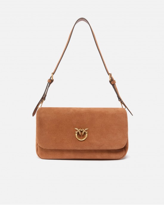 Pinko Love Bag Click Soft Horizontal Handle Medium Crossbody In Suede Τσάντα Ώμου