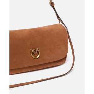 Pinko Love Bag Click Soft Horizontal Handle Medium Crossbody In Suede Τσάντα Ώμου