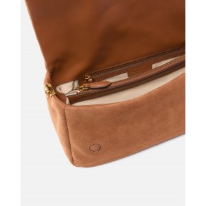 Pinko Love Click Soft Horizontal Handle Medium Crossbody In Suede Brown Τσάντα Ώμου