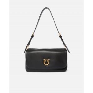 Pinko Love Bag Click Soft Horizontal Handle Medium Crossbody In Leather Black Τσάντα Ώμου