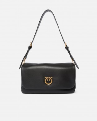 Pinko Love Bag Click Soft Horizontal Handle Medium Crossbody In Leather Black Τσάντα Ώμου