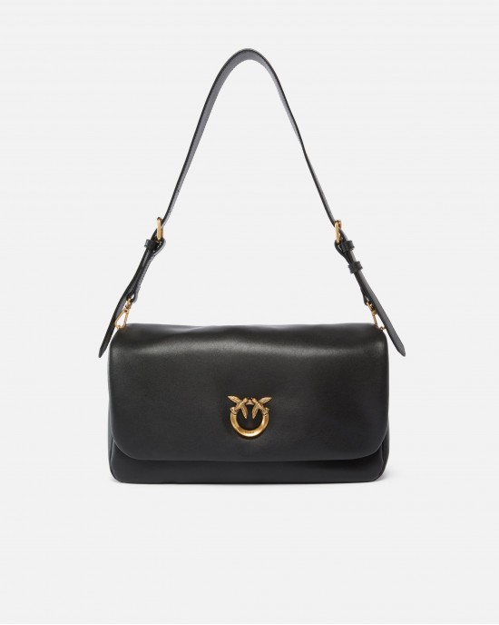 Pinko Love Bag Click Soft Horizontal Handle Medium Crossbody In Leather Black Τσάντα Ώμου