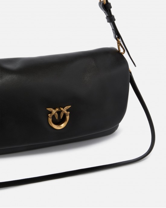 Pinko Love Bag Click Soft Horizontal Handle Medium Crossbody In Leather Black Τσάντα Ώμου