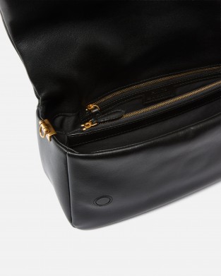 Pinko Love Bag Click Soft Horizontal Handle Medium Crossbody In Leather Black Τσάντα Ώμου