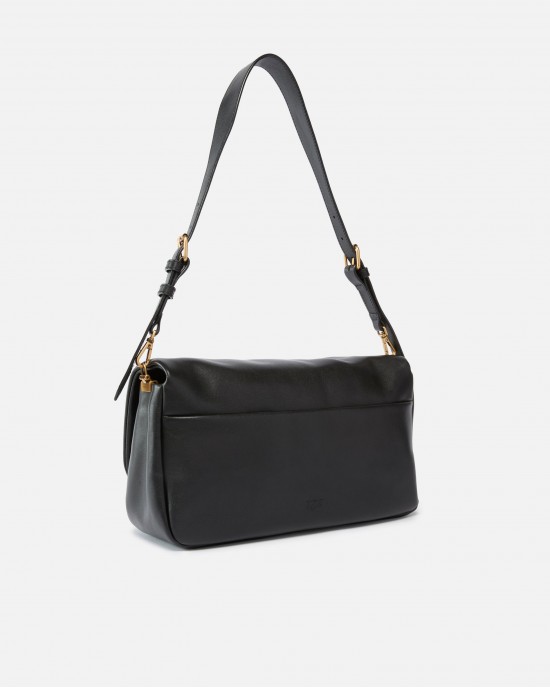 Pinko Love Bag Click Soft Horizontal Handle Medium Crossbody In Leather Black Τσάντα Ώμου