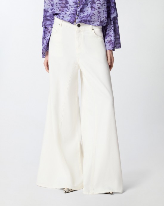 Pinko Super Wide-leg Jeans White Παντελόνι