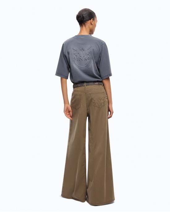 Pinko Winona Wide Leg Flared Gabardine Jeans Παντελόνι