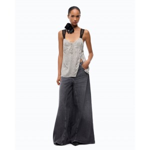 Pinko Winona Wide Leg Flared Black Denim Παντελόνι