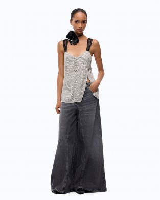 Pinko Winona Wide Leg Flared Black Denim Παντελόνι