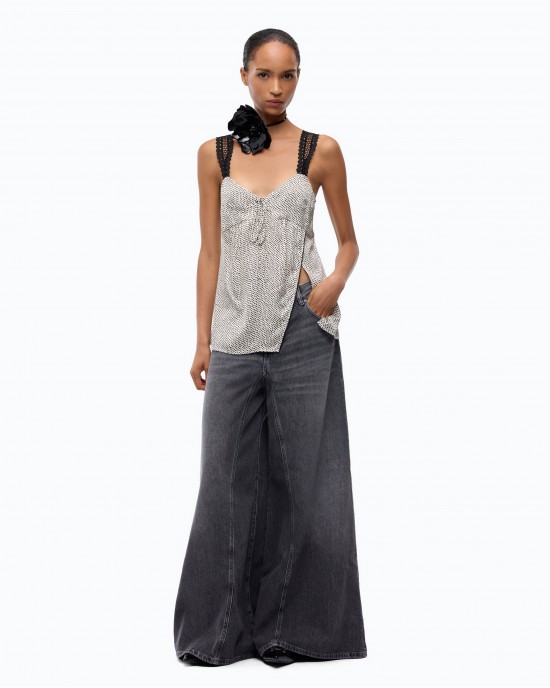 Pinko Winona Wide Leg Flared Black Denim Παντελόνι