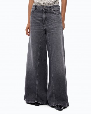 Pinko Winona Wide Leg Flared Black Denim Παντελόνι