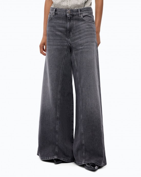 Pinko Winona Wide Leg Flared Black Denim Παντελόνι
