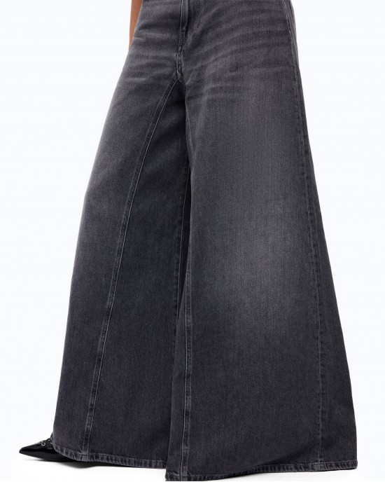 Pinko Winona Wide Leg Flared Black Denim Παντελόνι