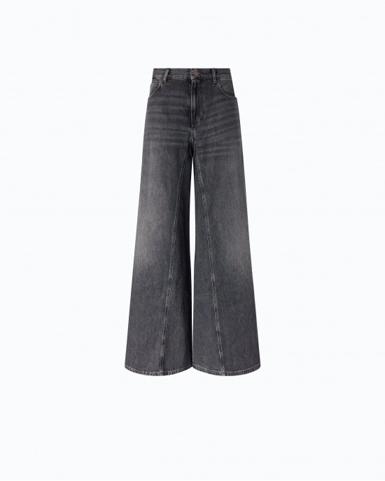 Pinko Winona Wide Leg Flared Black Denim Παντελόνι