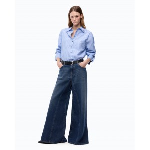 Pinko Winona Wide Leg Flared Blue Denim Παντελόνι