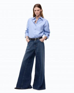 Pinko Winona Wide Leg Flared Blue Denim Παντελόνι