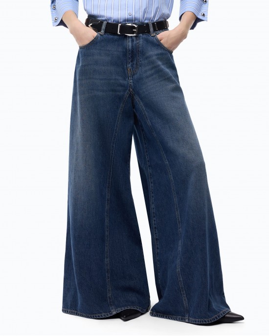 Pinko Winona Wide Leg Flared Blue Denim Παντελόνι