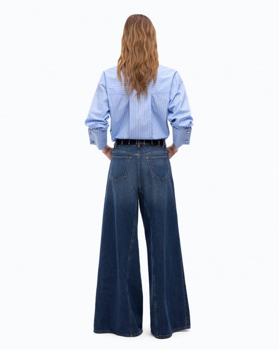 Pinko Winona Wide Leg Flared Blue Denim Παντελόνι