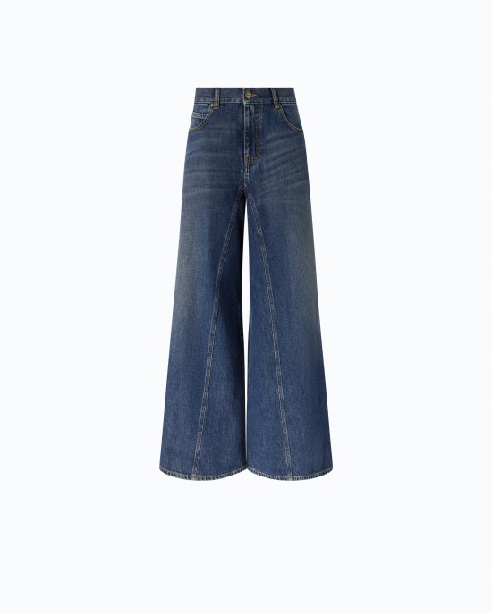 Pinko Winona Wide Leg Flared Blue Denim Παντελόνι