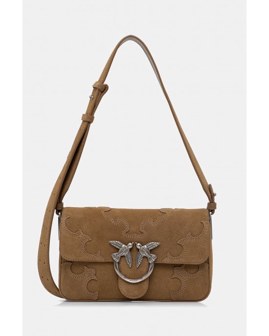 Pinko Love One Slouchy Classic Medium Shoulder Suede Τσάντα