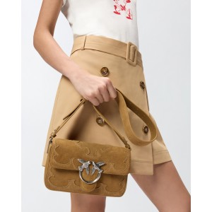 Pinko Mini Love Bag One Slouchy Small Shoulder In Suede With Inlays Τσάντα