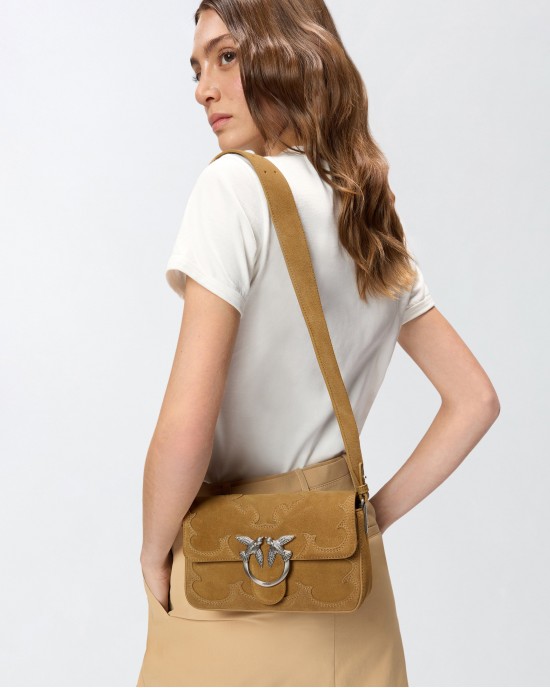 Pinko Mini Love Bag One Slouchy Small Shoulder In Suede With Inlays Τσάντα