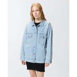 Pinko Pifferaio Overshirt Denim With Diamond & Rhinestone Motif Τζάκετ