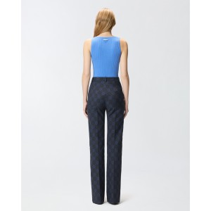 Pinko Sisma Ribbed Sleeveless Top Monogram Light Blue Μπλούζα