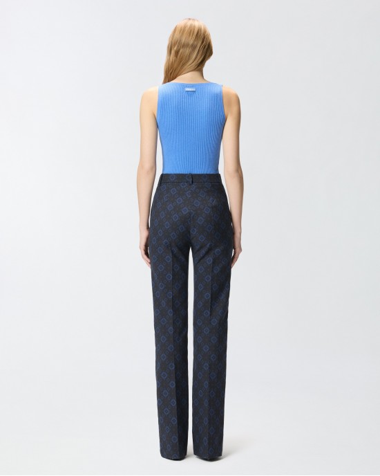 Pinko Sisma Ribbed Sleeveless Top With Monogram Light Blue Μπλούζα