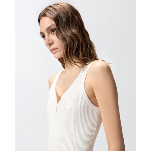 Pinko Sisma Ribbed Sleeveless Top With Monogram White Μπλούζα