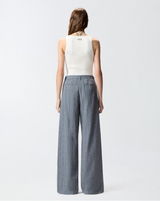 Pinko Sisma Ribbed Sleeveless Top With Monogram White Μπλούζα